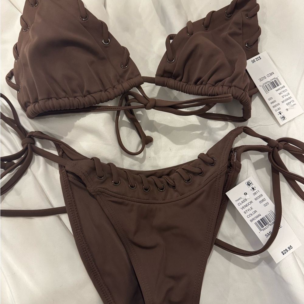 PacSun Chocolate Lace-Up Bikini Set